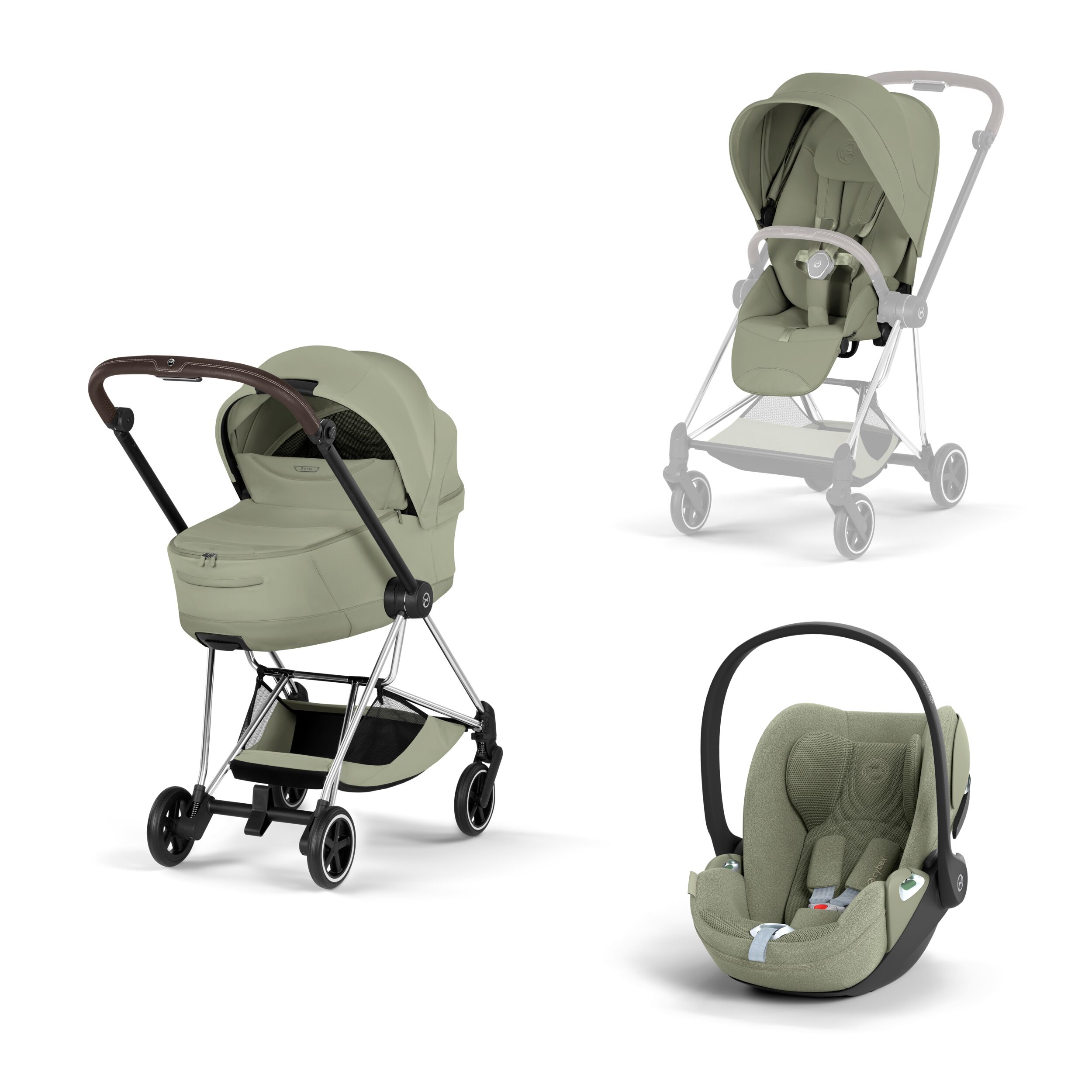 CYBEX PLATINUM - Trio Mios Style Sage Green con Telaio Chorme Brown e Seggiolino Auto Cloud -T