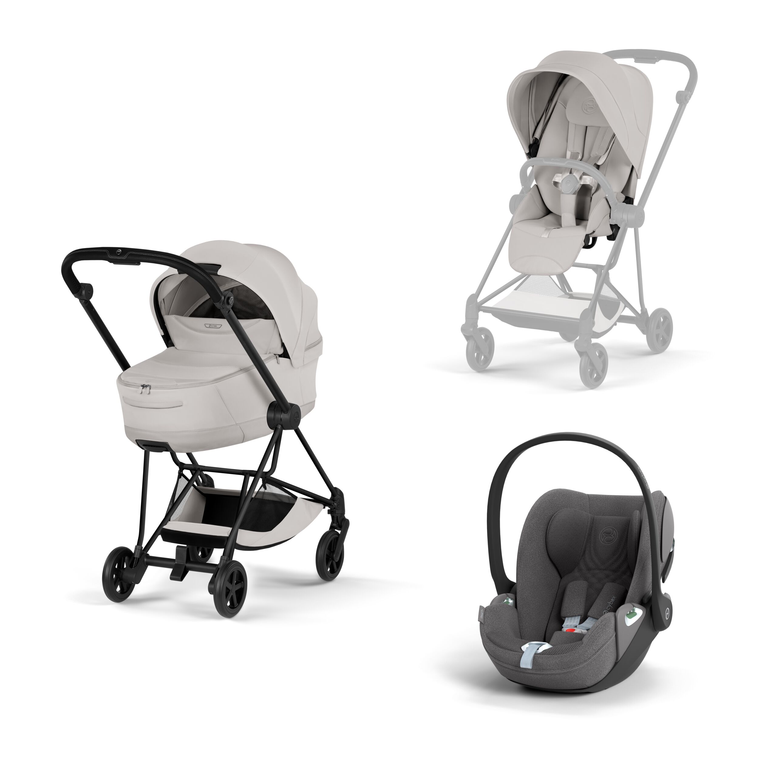 CYBEX PLATINUM - Trio Mios Style City Grey 2026 con Telaio Matt Black e Seggiolino Auto Cloud -T