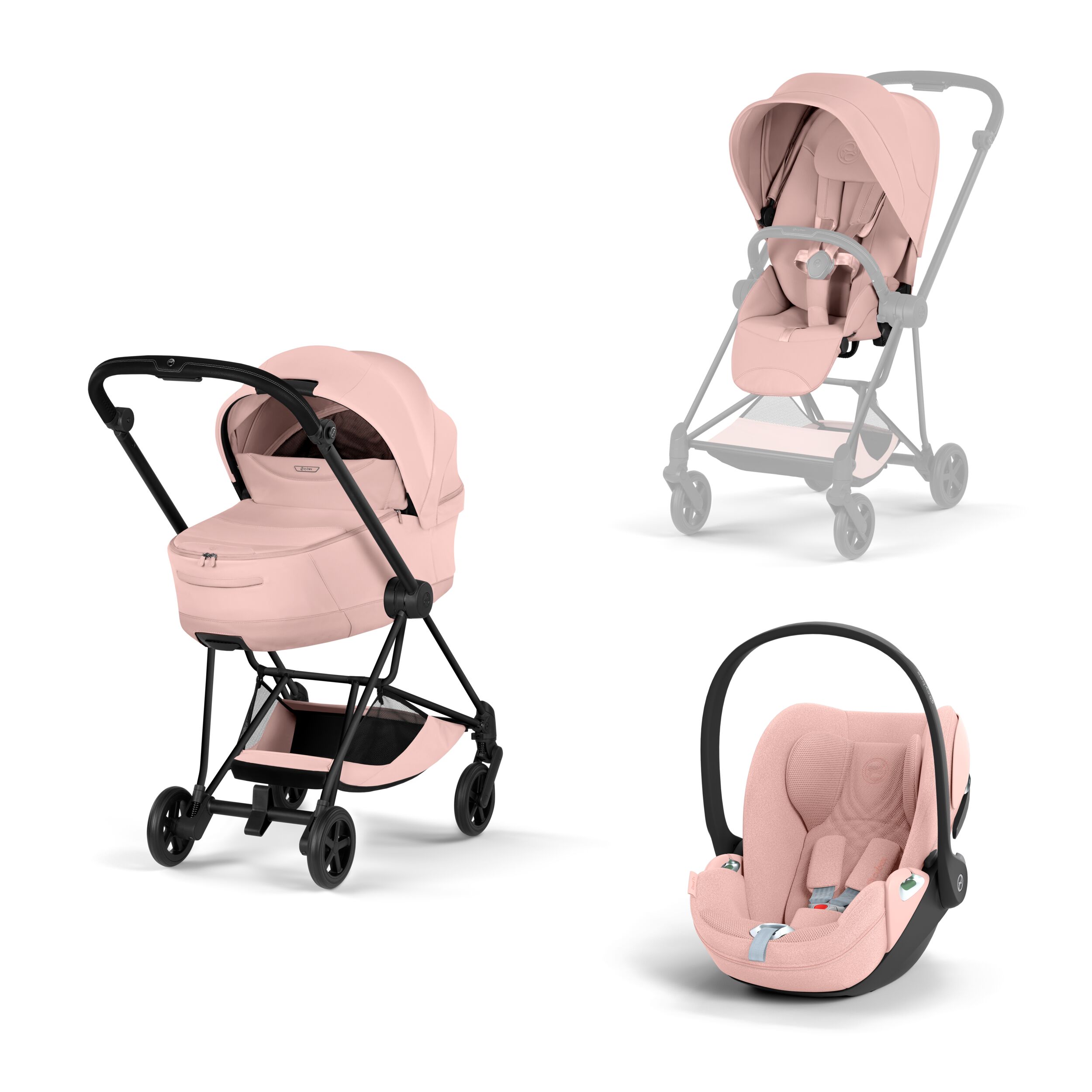 CYBEX PLATINUM - Trio Mios Style Peach Pink 2026 con Telaio Matt Black e Seggiolino Auto Cloud -T