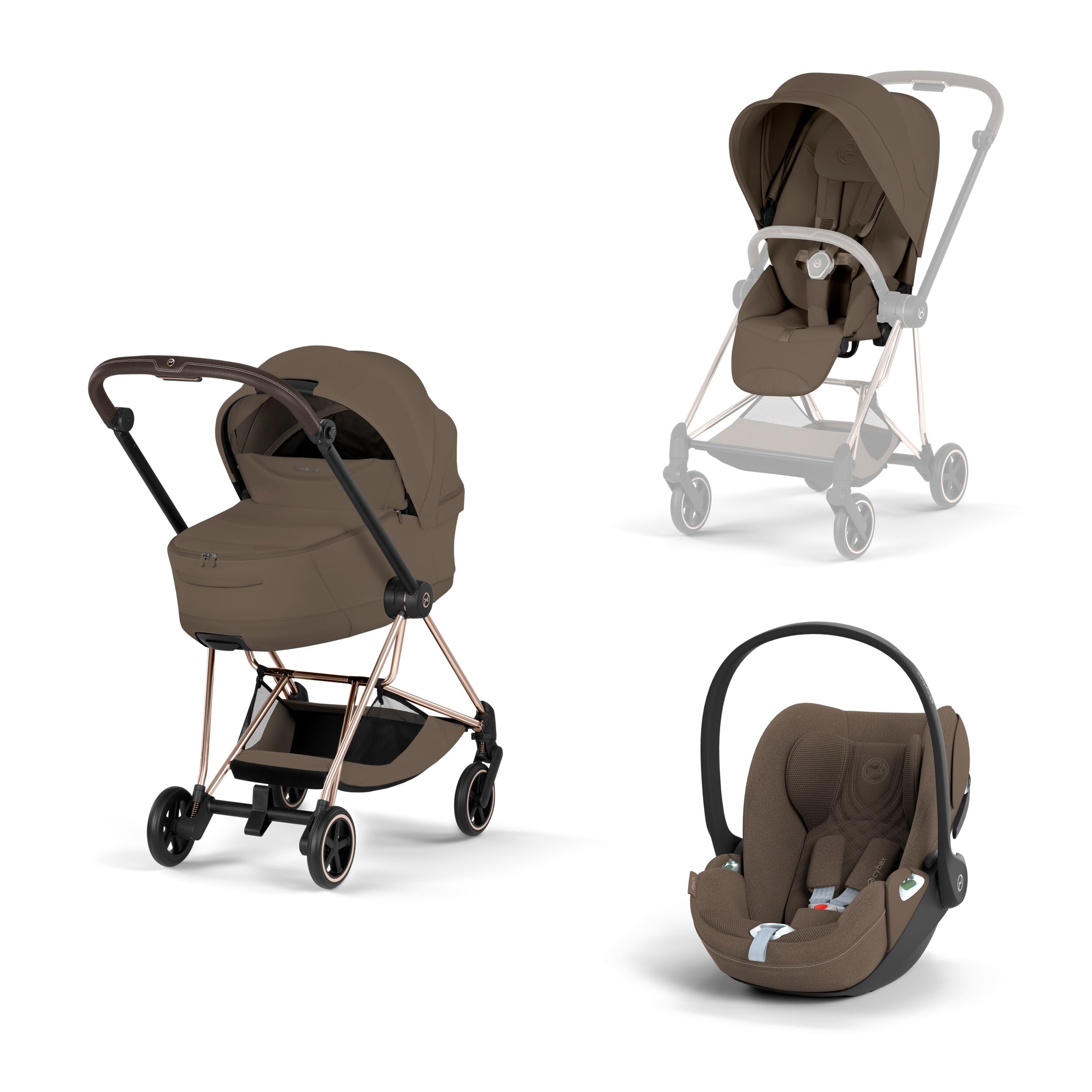 CYBEX PLATINUM - Trio Mios Style 2026 Coconout Brown con Telaio Rosegold e Seggiolino Auto Cloud - T
