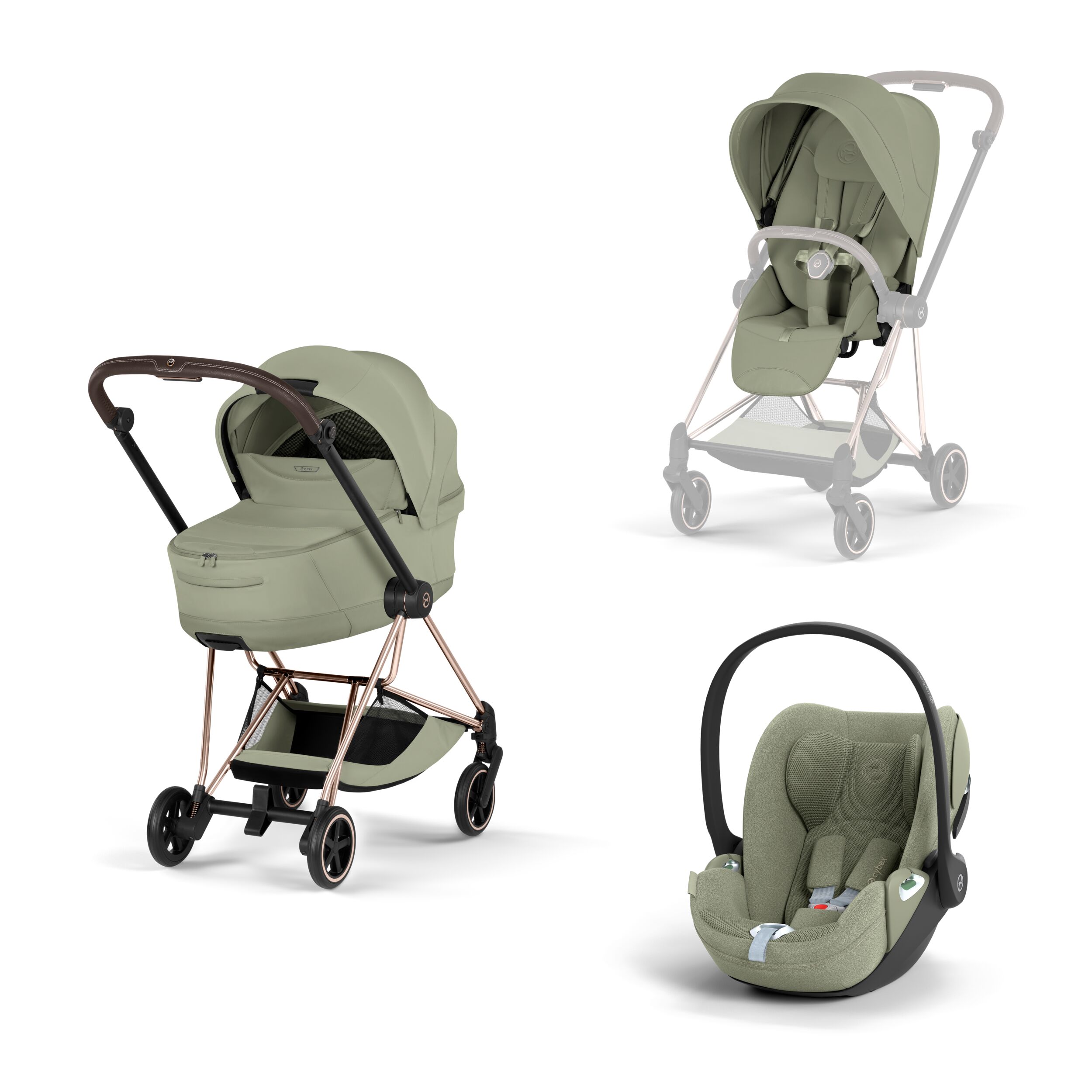 CYBEX PLATINUM - Trio Mios Style 2026 Sage Green con Telaio Rosegold e Seggiolino Auto Cloud - T